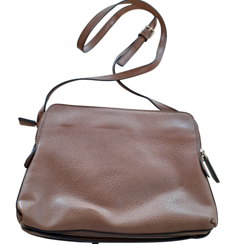 Seven Days Crossbody Bag Women Brown Leather Adjustable Strap 3 Sections Pocket - Picture 2 of 4